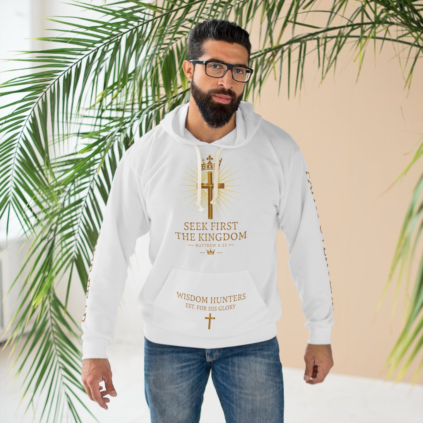 Wisdom Hunters Hoodie — "Seek First the Kingdom" Christian Lion Cross Pullover