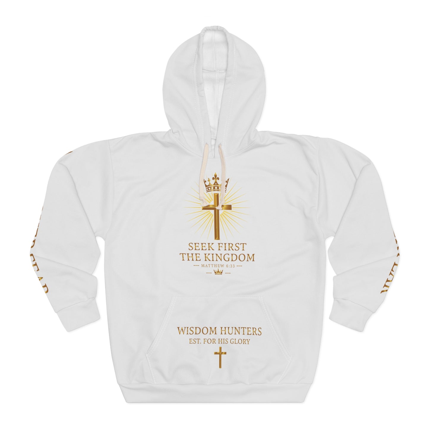 Wisdom Hunters Hoodie — "Seek First the Kingdom" Christian Lion Cross Pullover
