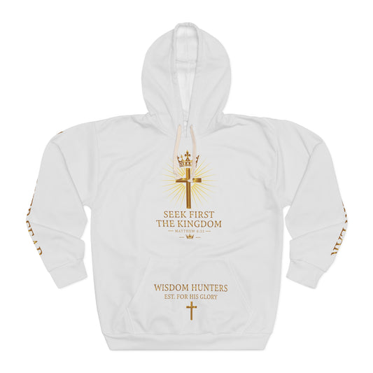 Wisdom Hunters Hoodie — "Seek First the Kingdom" Christian Lion Cross Pullover