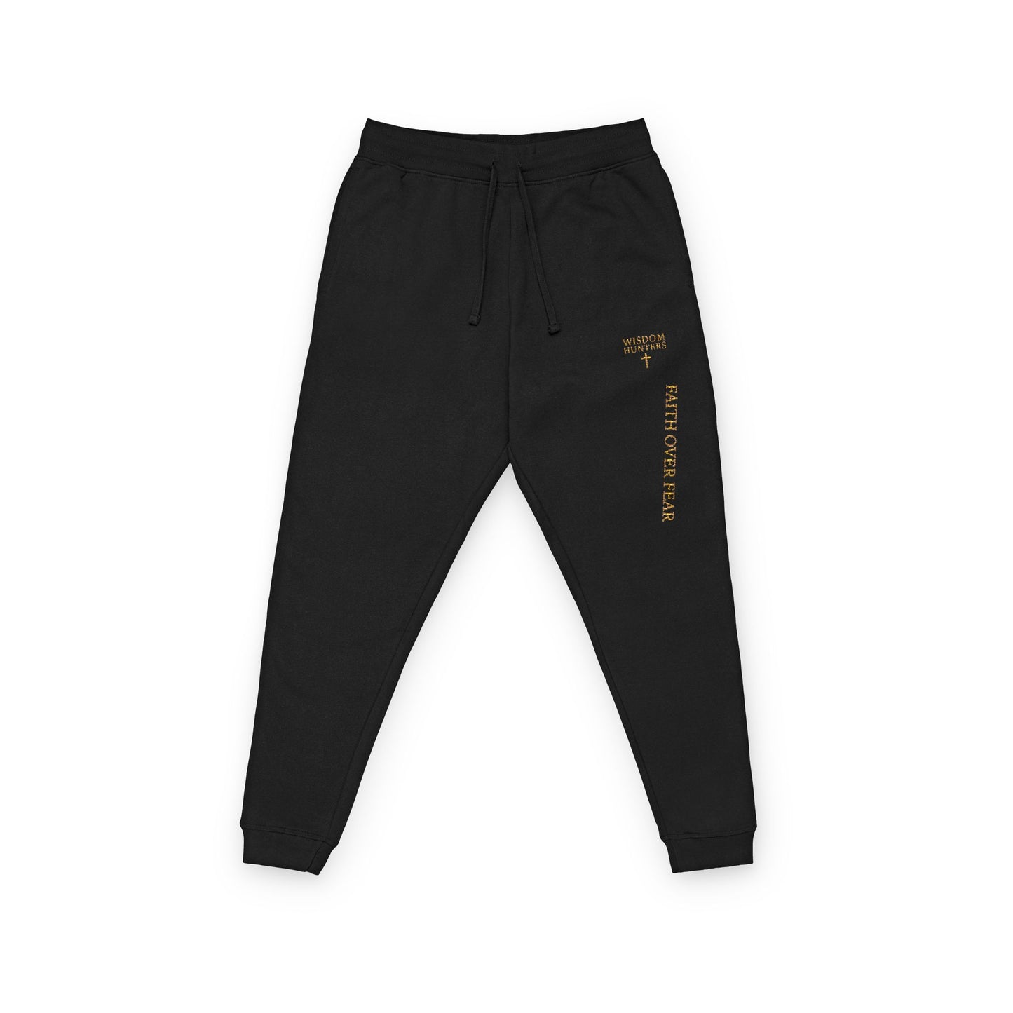 Embroidered Gold Script Joggers — Casual Fleece Sweatpants for Everyday Wear