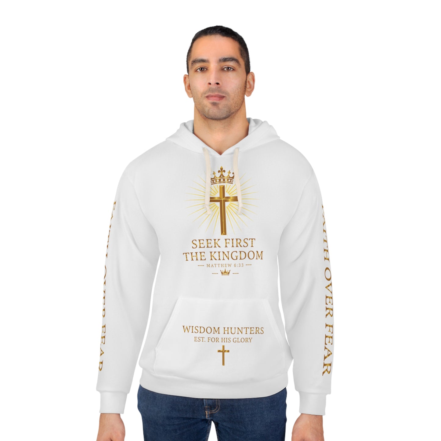 Wisdom Hunters Hoodie — "Seek First the Kingdom" Christian Lion Cross Pullover