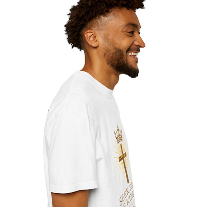 Christian Cross & Crown T-Shirt — "Seek First the Kingdom" Faith Tee